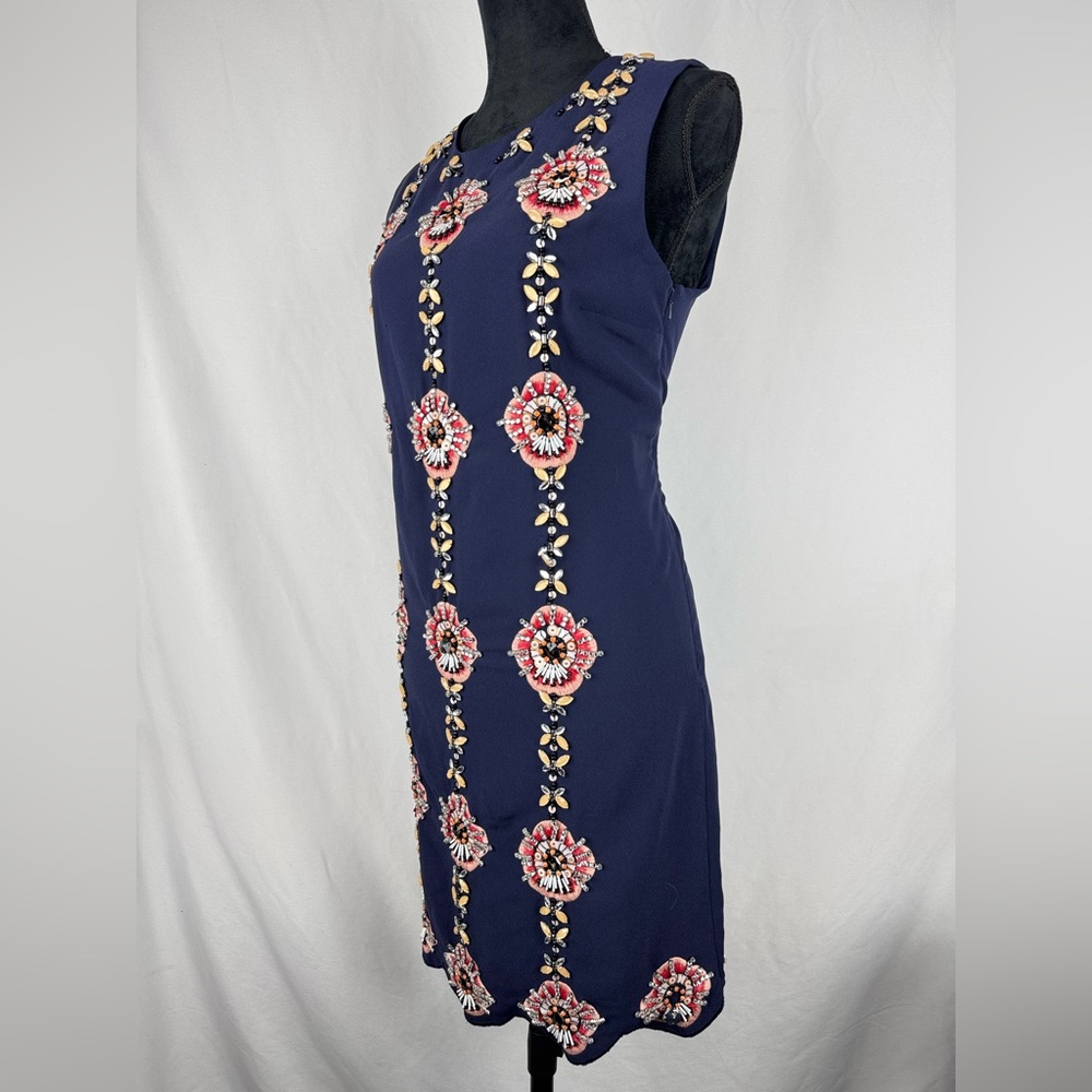 Banana Republic Navy Floral Embellished/Beaded Sleeveless Dress - Picture 3 of 12